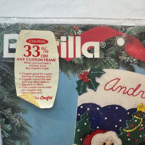 VTG 1994 Bucilla 83119 Needle Craft CHRISTMAS STOCKING SANTA FROSTY SNOWMAN 28" - Picture 5 of 7